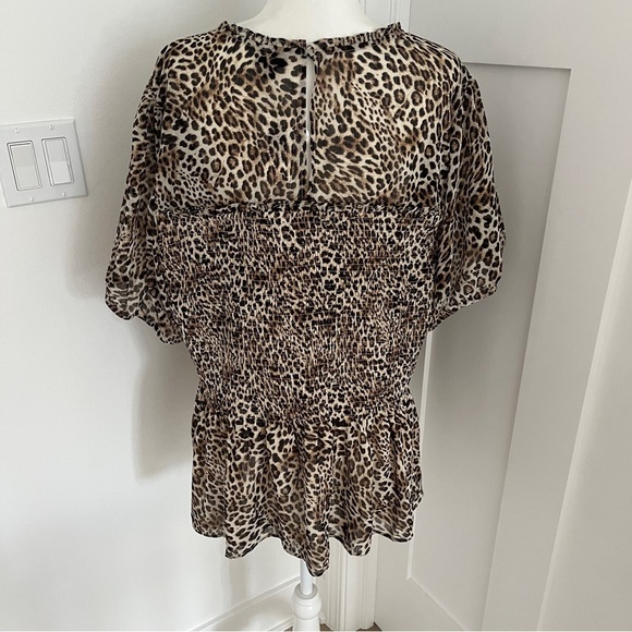 NWT Torrid Chiffon Ruffle Mock Neck Smocked Crop Top leopard print Sz 4x/26  *H3 - Picture 4 of 6